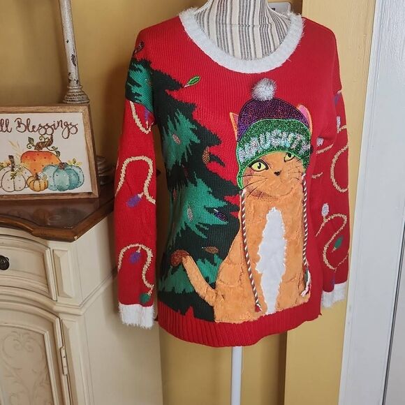 Jollidays Christmas Naughty cat sweater women's size XS - Picture 2 of 5